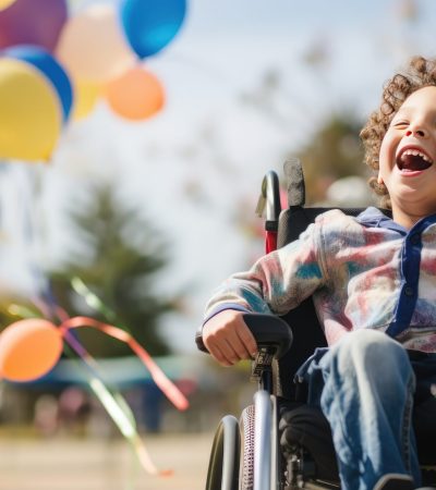 Happy boy in a wheelchair